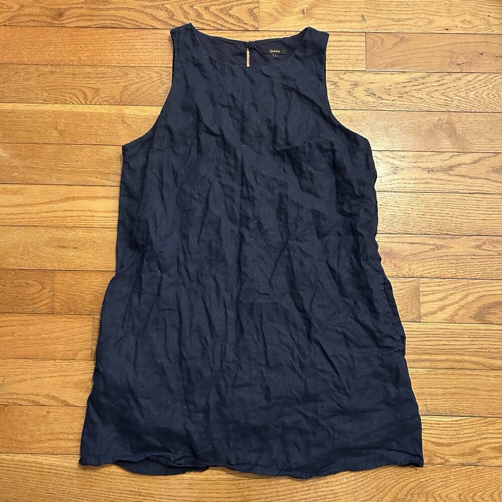 Quince 100% European Linen Tank Mini Dress Deep Navy Large